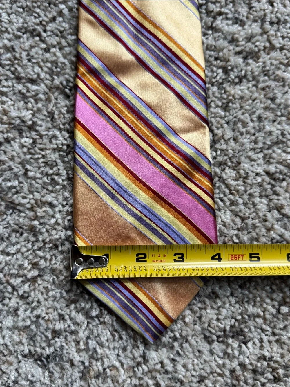Ted Baker London Mens Tie Multicolor Striped Pink Gold Purple Necktie 100% Silk